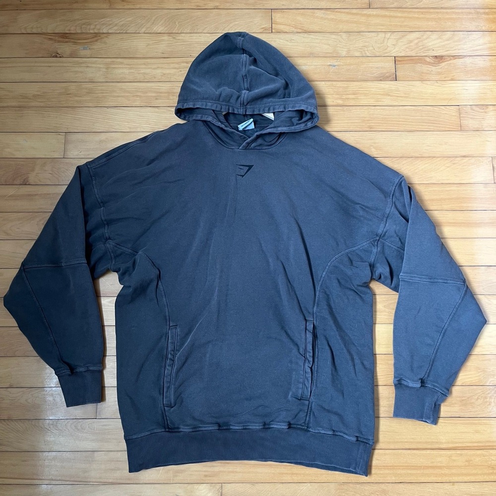 Gymshark Lifting Club Hoodie Mens XL Washed Black Graphic Pullover Relaxed Fit